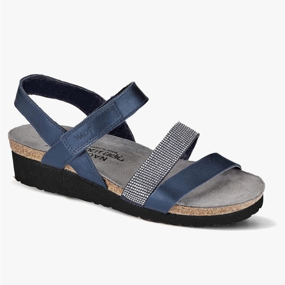 NAOT Kristinao P Blue Leather Silver Rhinestones Strappy Comfort Sandals NWOB - Picture 1 of 8